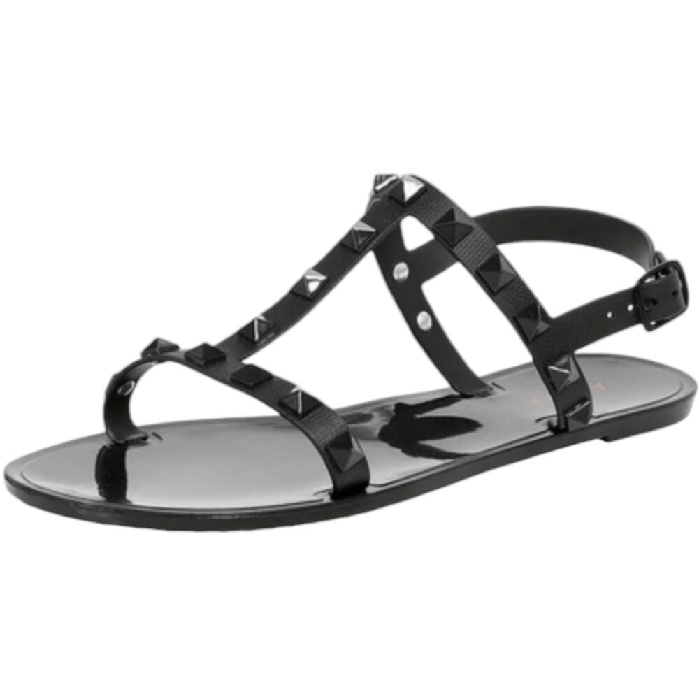 Aqua Sandalia Jelly T-Strap Sandals Black Waterproof Beach Summer Shoes Size 7